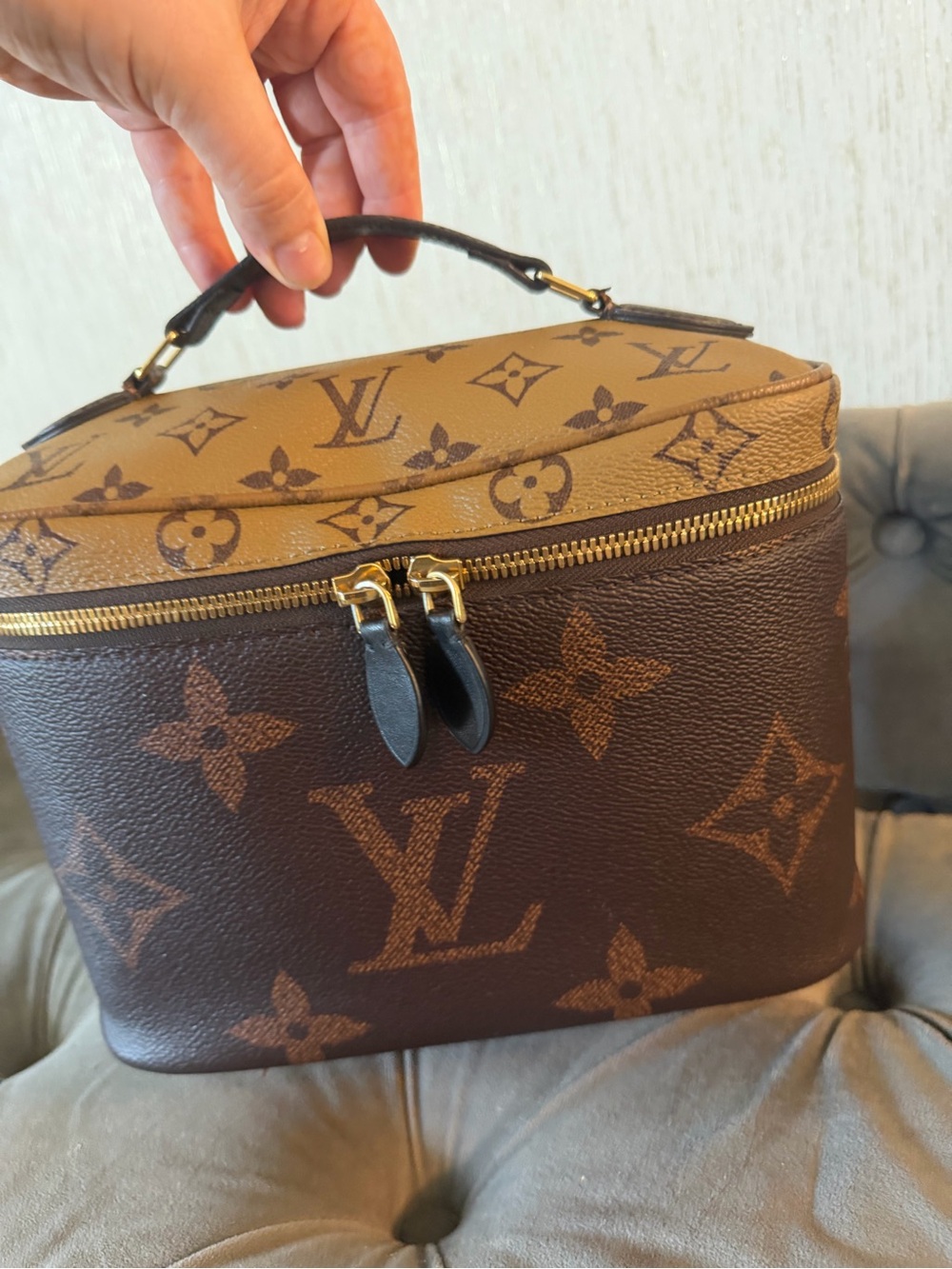 Louis Vuitton Brown and Tan Monogram Top-Handle Cosmetic Case